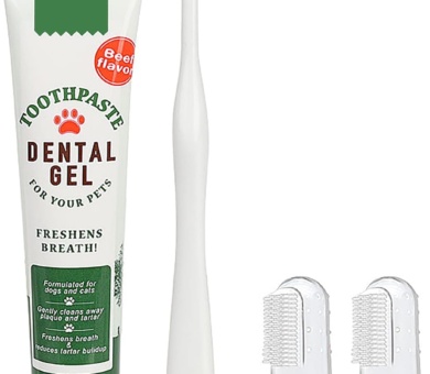 Pet Toothbrush and Toothpaste Teeth Brushing Kit Dog Cat Finger Toothbrush with Toothpaste Kit Beef Flavor Toothpaste Dog Plaque Removal Health Supplies