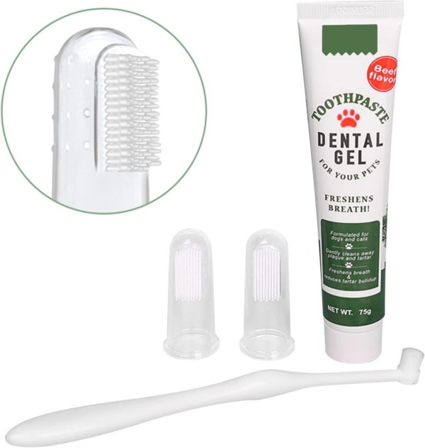 Pet Toothbrush and Toothpaste Teeth Brushing Kit Dog Cat Finger Toothbrush with Toothpaste Kit Beef Flavor Toothpaste Dog Plaque Removal Health Supplies - Image 2