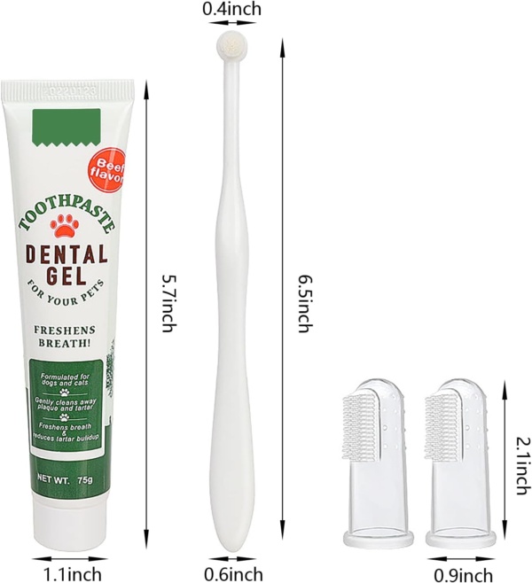 Pet Toothbrush and Toothpaste Teeth Brushing Kit Dog Cat Finger Toothbrush with Toothpaste Kit Beef Flavor Toothpaste Dog Plaque Removal Health Supplies - Image 4