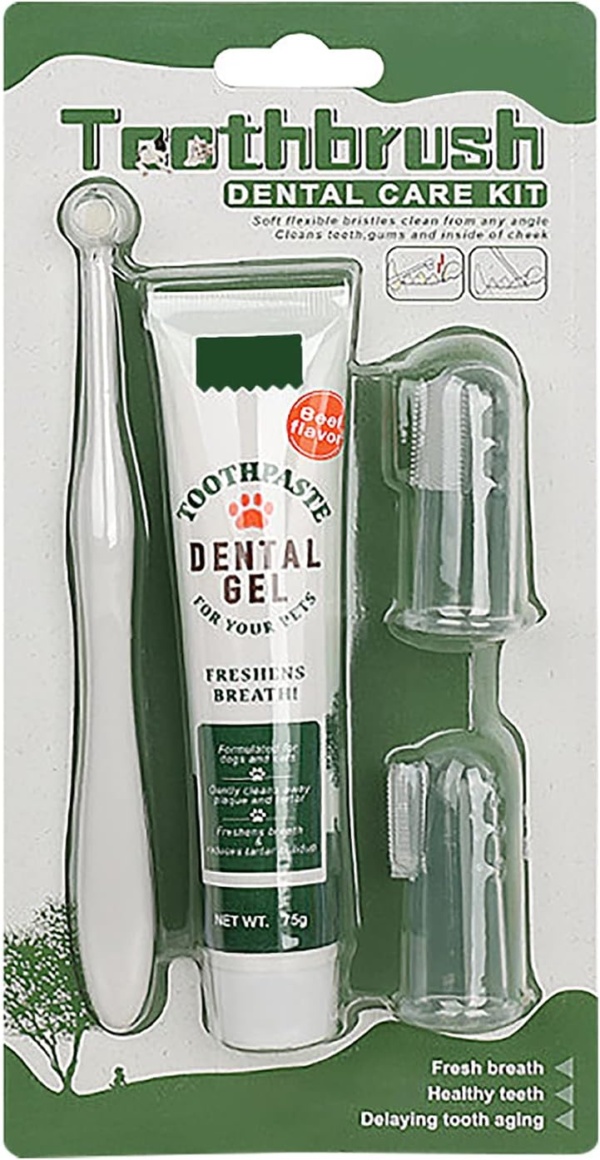 Pet Toothbrush and Toothpaste Teeth Brushing Kit Dog Cat Finger Toothbrush with Toothpaste Kit Beef Flavor Toothpaste Dog Plaque Removal Health Supplies - Image 6