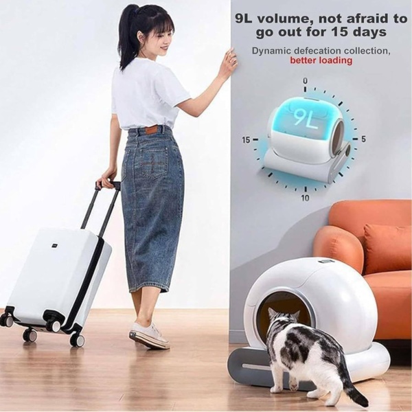Self Cleaning Cat Litter Box 65L, App Control And Health Monitoring,Safe Anti-Pinch,Ion Deodorisation,9l Waste Bin, For Multiple Cats, With Garbage Bags - Image 8