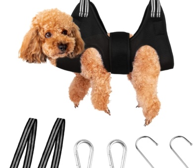 Upgraded Pet Grooming Hammock, Dog Grooming Harness Kit with Adjustable Velcro, Grooming Kit for Dog Cat Bathing, Grooming, Nail Trimming, Claw Care (L, Black)