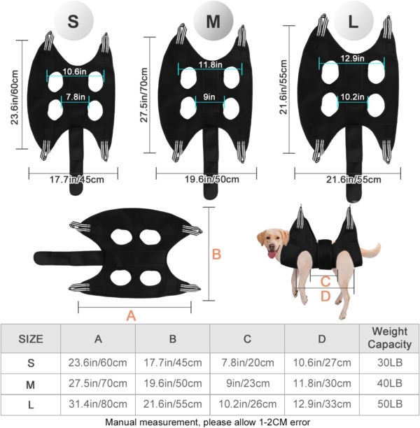 Upgraded Pet Grooming Hammock, Dog Grooming Harness Kit with Adjustable Velcro, Grooming Kit for Dog Cat Bathing, Grooming, Nail Trimming, Claw Care (L, Black) - Image 2