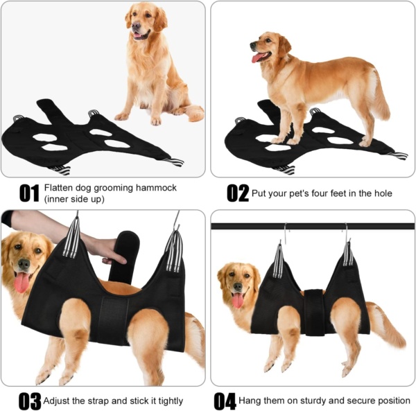 Upgraded Pet Grooming Hammock, Dog Grooming Harness Kit with Adjustable Velcro, Grooming Kit for Dog Cat Bathing, Grooming, Nail Trimming, Claw Care (L, Black) - Image 4