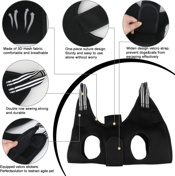 Upgraded Pet Grooming Hammock, Dog Grooming Harness Kit with Adjustable Velcro, Grooming Kit for Dog Cat Bathing, Grooming, Nail Trimming, Claw Care (L, Black) - Image 6