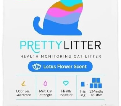 Pretty~Litter Health Monitoring Cat Litter, Lotus Flower Scent, 8lb Bag, Advanced Odor Control, Color-Changing Crystals, Non-Clumping, Long-Lasting, Ideal for Single and Multi-Cat (1 Pack of 8 Lbs)