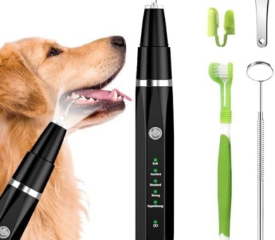 Dog Teeth Cleaning Kit, Pet Tooth Cleaner Dental Care Tartar Plaque Remover for Dogs and Cats (Black)