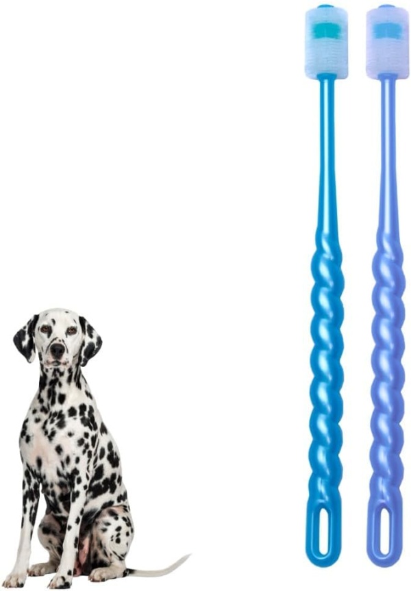 2PCS Dog Toothbrush Set，Dog Toothbrush 360°Silicone Pet Finger Toothbrush for Dogs Cats ，Dog Oral Hygiene Deep Clean with Storage Case，Dogs Teeth Plaque Dog Dental Care (Blue, Average)