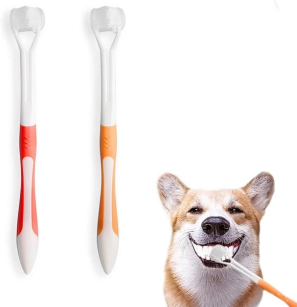 2Pcs Dog Toothbrush & Cat Toothbrush,3 Sided Dog Toothbrush,Puppy Toothbrush Dog Teeth Cleaning Products Triple Headed Dog Plaque Remover for Dog Cat pet Tooth Dental Health
