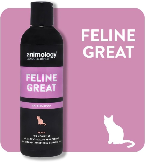Animology Feline Great Cat Shampoo For Clean and Healthy Coat Cat Shampoo with Peach Fragrance Skin-Friendly, Innovative Formula Mild and Gentle Cat Grooming Shampoo, 250 ml (Pack of 1) - Image 2