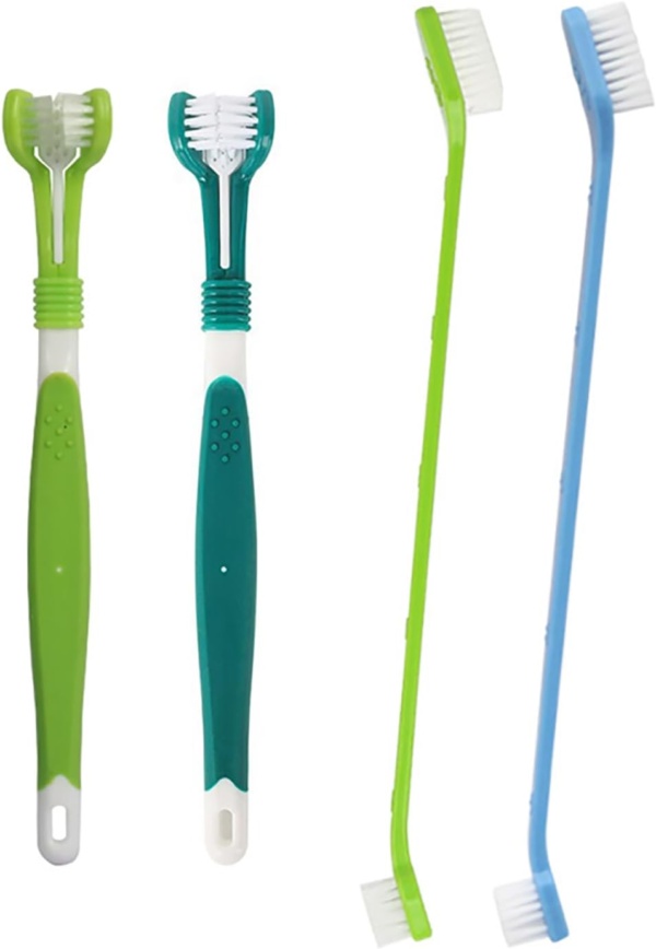 Dog Toothbrush,2 Triple Head Pet Toothbrushes 2 Double Headed Toothbrush Multi-Angle Dental Cleaning Brushes for Dog Cat pet Tooth Dental Health