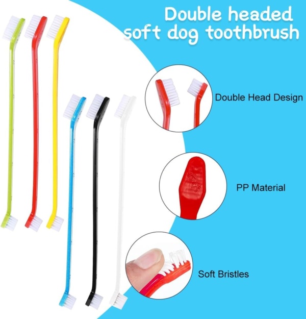 Pack of 6 Dog Toothbrush Set, Double Ended Dog & Cat Dental Oral Care Toothbrush, Long Handle Pet Teeth Brush for Dogs Tooth Cleaner Care for Small to Large Dogs Cats - Image 3