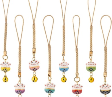 PH PandaHall 8pcs Lucky Cat Charm Beckoning Cat Keychains Japanese Maneki Neko Fortune Pendants Keyrings Wealth Health Cat Ornament Mobile Phone Pendant for Bag Backpack Wallet Christmas New Year