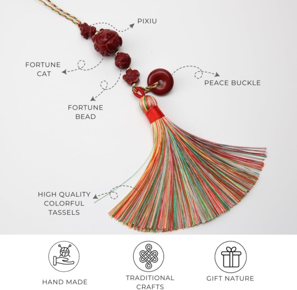 Chinese Feng Shui Fortune Bead Lucky Cat Pendant Health and Longevity Gourd Pendant - Image 4