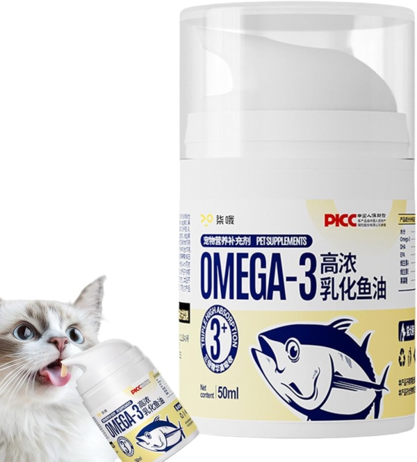 Dog Fish Oil Pump Bottle, 1.69oz Pet Fish Oil Supplements, Highly Concentrated Press Type Small Dog Cat Fish Oil Promotes Heart, Skin - Image 6
