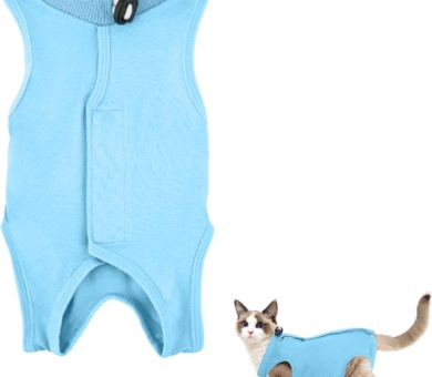Cat Surgery Recovery Suit Cat After Surgery Bodysuit for Abdominal Wounds or Skin Diseases Kitten Surgical Onesie E-Collar Alternative for Cats and Dogs (Blue, S)