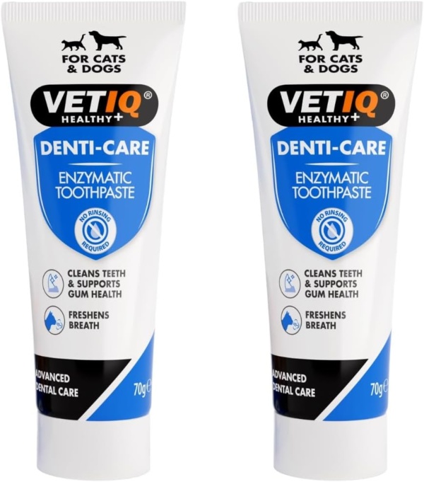 VETIQ Denti-Care Enzymatic Toothpaste Twin Pack for Cats 3+ Months & Dogs 2+ Months, Designed to Help Clean Teeth, Support Gum Health & Freshen Breath (2 x 70 g)