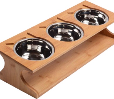 3 Tilted Cat Bowls for Health Pet, Elevated Food Feeding Dishes,Stainless Steel Cat Water Bowl, Adjustable Bamboo Frame Stand Dog for Cat Food and Water, Dispenser Environmental