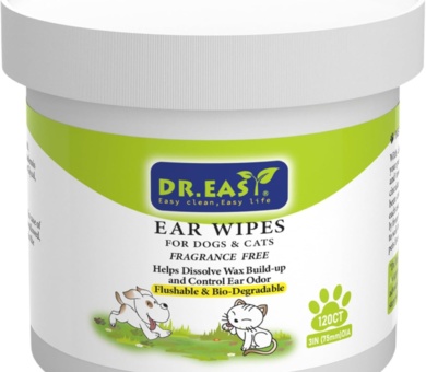 Dr.Easy Pet Ear Grooming Wipes 120ct for Dogs &Cats Fragrance Free,Helps Dissolve Wax Build-Up and Control Ear Odor,flushable & Compostable,Stop Ear Itching Natural Cleansing (120ct)
