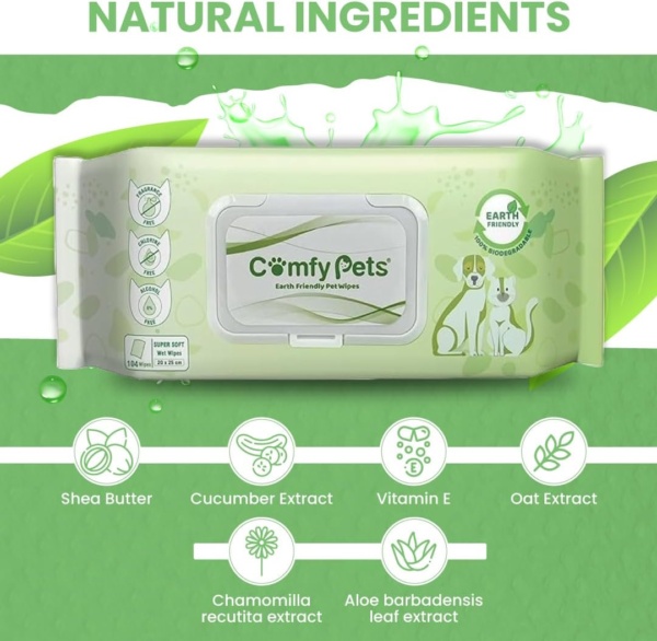 Wet Wipes | Soft and Thick Fragrance Free Pet Wipes | Cats & Dog Wipes for Ears, Paws, Body, and Bum | Biodegradable Pet Wipes for Puppies (Pack of 1 (104 Wipes)) - Image 4