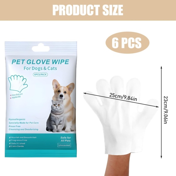 6PCS Pet Glove Wipe for Dog and Cat, Cat Wipes Dog Wipes Cleaning Glove for Face, Ear, Eye, Paws Cleaning Wipes, Pet Wash Free Gloves, Cleaning Grooming Wipes for Daily Care and Traveling - Image 2
