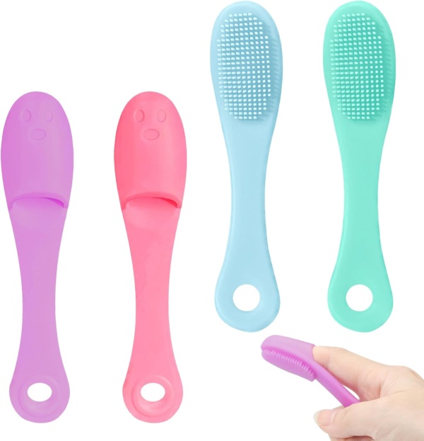 4 Pack Dog Finger Toothbrush, Cat Chin Brush Finger Brush, Pet Dog Toothbrush, Food Grade Silicone Scrubber for Cats Chin Cleaner for Puppies and Cats Dental Care Teeth Cleaning