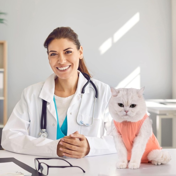 Avont Cat Recovery Suit Post Surgery, Elizabethan Collar & Cone Alternative, Kitten Onesie Pet Surgical Spay Shirt for Abdominal Wounds or Skin Diseases -Coral (S) - Image 2