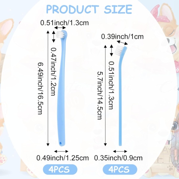 8 Pcs Cat Toothbrush Pet Toothbrush Small Dog & Cat Toothbrush Micro Head Cat Dental Care Pet Teeth Cleaning Brush to Reduce Plaque Tartar Formation Round&Pointed Toothbrush for Kitten & Adult Cats - Image 2