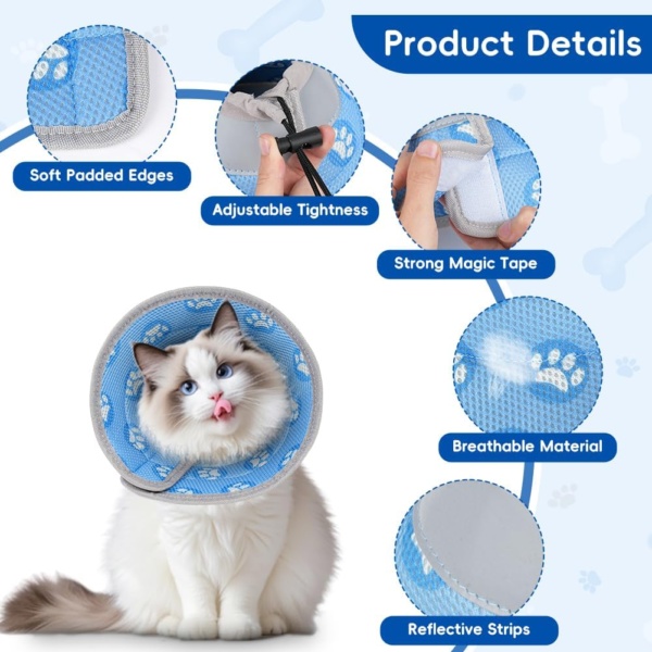 Flintronic Cat Cone Collar Soft, Adjustable Cat Recovery Collars & Cones to Stop Licking After Surgery, Pet Recovery Collar, Suitable for Pet Medical for Rehabilitation Wound Healing (M) - Image 3