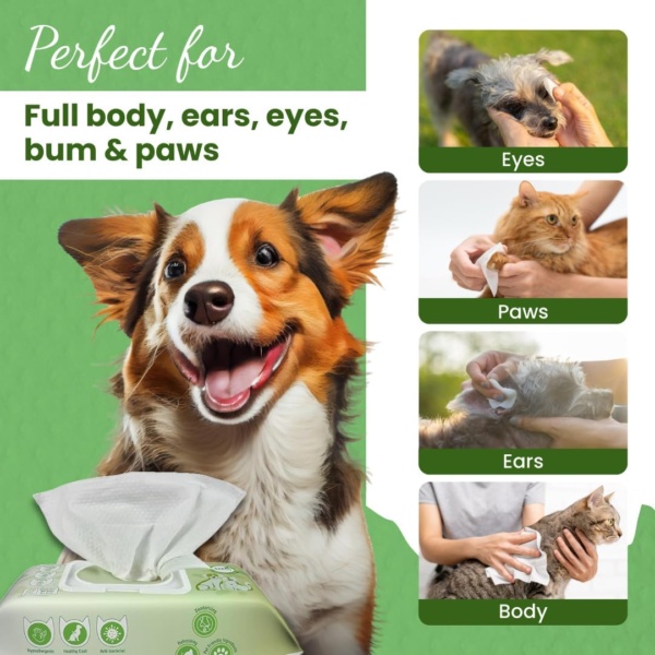 Wet Wipes | Soft and Thick Fragrance Free Pet Wipes | Cats & Dog Wipes for Ears, Paws, Body, and Bum | Biodegradable Pet Wipes for Puppies (Pack of 1 (104 Wipes)) - Image 3
