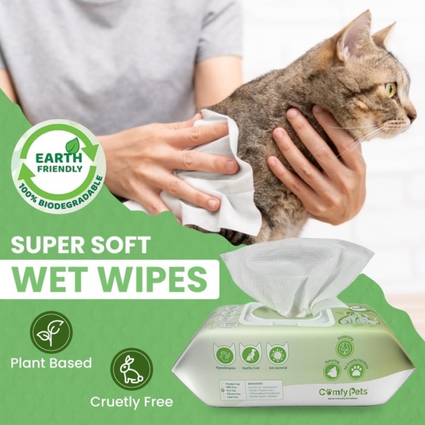 Wet Wipes | Soft and Thick Fragrance Free Pet Wipes | Cats & Dog Wipes for Ears, Paws, Body, and Bum | Biodegradable Pet Wipes for Puppies (Pack of 1 (104 Wipes)) - Image 2