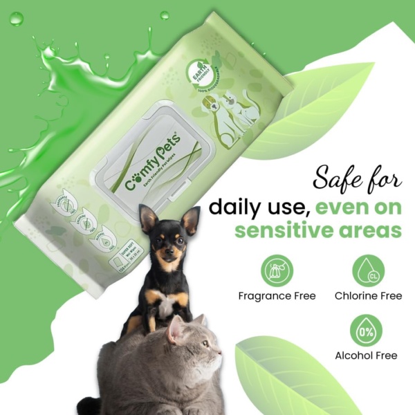 Wet Wipes | Soft and Thick Fragrance Free Pet Wipes | Cats & Dog Wipes for Ears, Paws, Body, and Bum | Biodegradable Pet Wipes for Puppies (Pack of 1 (104 Wipes)) - Image 5