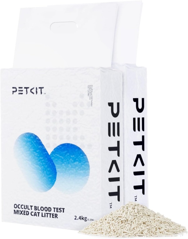 PETKIT Clumping Cat Litter, Mixed Tofu Bentonite Cat Litter with Urine Test Particles, Easy to Use Ultra Absorbent, Odor Control and Flushable, Dust Free, Biodegradable, 2 Packs/4.8kg