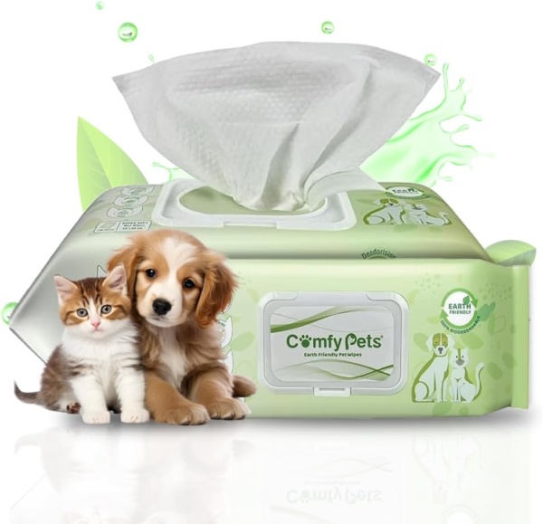 Wet Wipes | Soft and Thick Fragrance Free Pet Wipes | Cats & Dog Wipes for Ears, Paws, Body, and Bum | Biodegradable Pet Wipes for Puppies (Pack of 1 (104 Wipes))