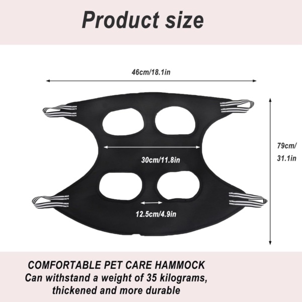 Dog Grooming Harness, Dog Grooming Hammock, Cat Grooming Harness, Dog Grooming Hammock, Breathable Restraint Holder For Small Pet Nail Cutting, Claw Care, Ears Care Washing, Bathing (Black) - Image 2