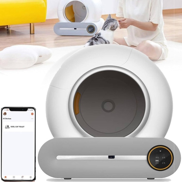 Self Cleaning Cat Litter Box 65L, App Control And Health Monitoring,Safe Anti-Pinch,Ion Deodorisation,9l Waste Bin, For Multiple Cats, With Garbage Bags