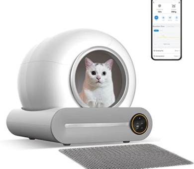 60L Extra Large Self Cleaning Cat Litter Tray With Cat Mat，Dual Sensor Automatic Cat Toilet, APP Control, Health Monitoring, Odor Removal, Easy Clean