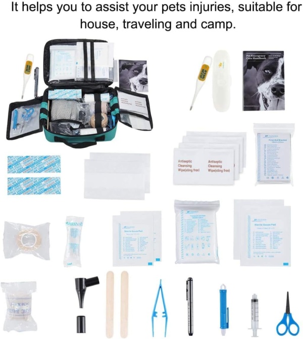 Pet First Aid Kit, Veterinary First Aid Bag for Dog, Cat, Rabbit, Animal, with Otoscope, Perfect for Home Care and Outdoor Travel Emergencies - Image 5