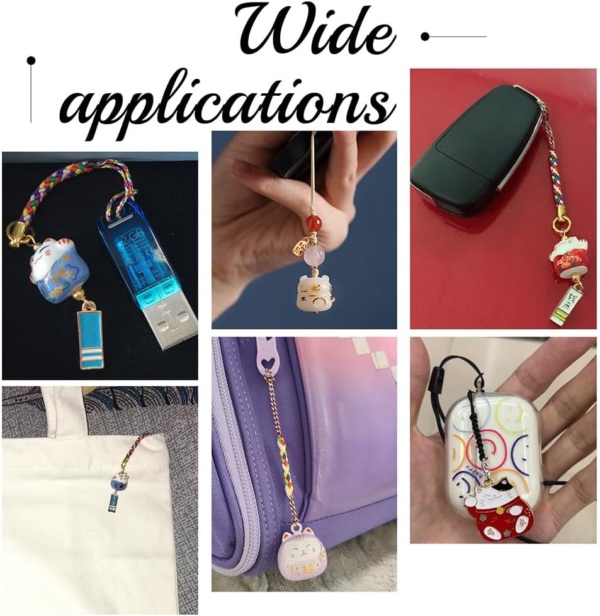 PH PandaHall 8pcs Lucky Cat Charm Beckoning Cat Keychains Japanese Maneki Neko Fortune Pendants Keyrings Wealth Health Cat Ornament Mobile Phone Pendant for Bag Backpack Wallet Christmas New Year - Image 5