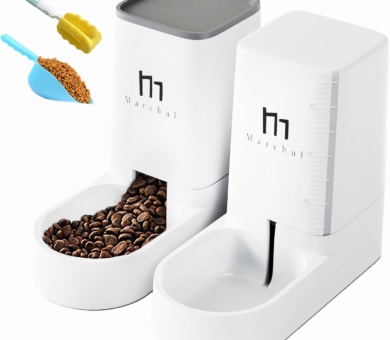 Marchul Pets Automatic Feeder and Waterer Set, Dogs Cats Food Feeder and Water Dispenser 3.8L, 2 in 1 Cat Food Water Dispensers for Small Medium Big Pets