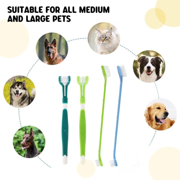 Dog Toothbrush,2 Triple Head Pet Toothbrushes 2 Double Headed Toothbrush Multi-Angle Dental Cleaning Brushes for Dog Cat pet Tooth Dental Health - Image 6