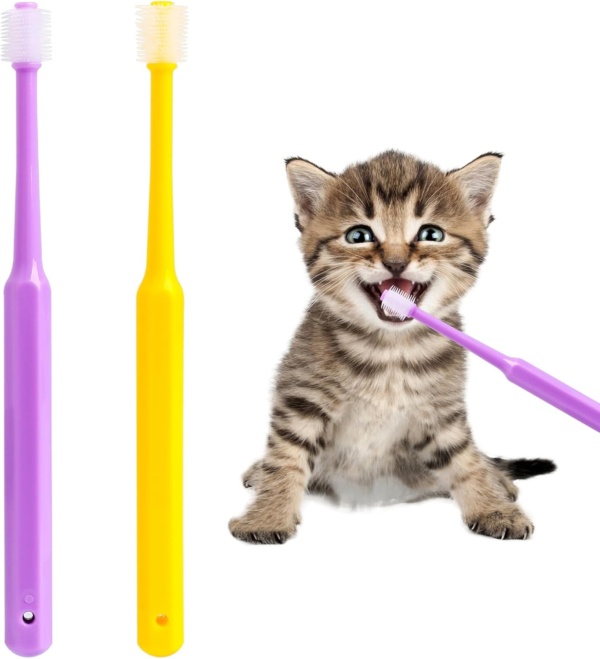 2 Pack Small Dog & Cat Toothbrush, 360 Degree Soft Silicone Pet Toothbrush Cat Dental Care Dog Oral Hygiene Deep Clean Pet Teeth Cleaning Kit (Medium