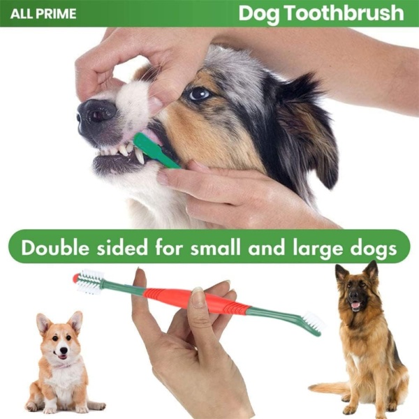 3pcs Pet Dental Care Kit Double-Ended Toothbrush Toothpaste Dogs Cat 360° Tooth Brushing Kit Finger Brushes Poultry Flavor Enzymatic Gum Toothpaste Reduce Plaque, Whiten Teeth, Freshen Breath - Image 2