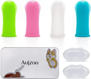 Dog Toothbrush Set (4 Packs), 360º Pets Teeth Cleaning Toothbrush for Dogs Cats Dental Care, Silicone Finger Teeth Brush
