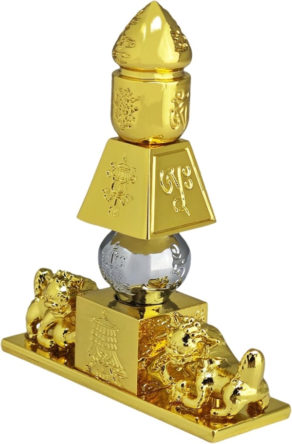 Feng Shui 5 Element Pagoda with 8 Auspicious Objects and Fu Dogs Lucky Fortune Decoration Meaning Health Wealth Figurine Mini - Image 5