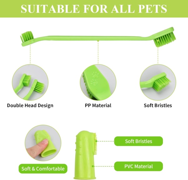 Dog Toothbrush 6 Pcs, Long Handle Double Head Pet Toothbrushes and Pet Finger Teeth Brush for Dogs Tooth Cleaner Care for Small to Large Dogs Cats Cleaning Mouth - Image 3