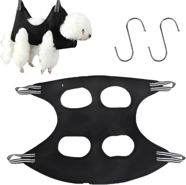 Dog Grooming Harness, Dog Grooming Hammock, Cat Grooming Harness, Dog Grooming Hammock, Breathable Restraint Holder For Small Pet Nail Cutting, Claw Care, Ears Care Washing, Bathing (Black)