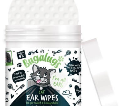 BUGALUGS Cat Ear Cleaner Cat Wipes 100 Biodegradable textured pre-soaked cat ear wipes. Pet Wipes Cat Ear Cleaner Solution Stops Head Shaking, Itching & Waxy Ears (100 Wipes)