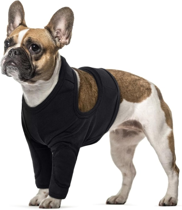 Dog Leg Recovery Sleeve - Small Dog Recovery Suit, Wound Protector, Body Suit After Surgery - Alternative to Cone Collars (Black, S)