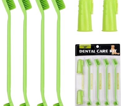 Dog Toothbrush 6 Pcs, Long Handle Double Head Pet Toothbrushes and Pet Finger Teeth Brush for Dogs Tooth Cleaner Care for Small to Large Dogs Cats Cleaning Mouth